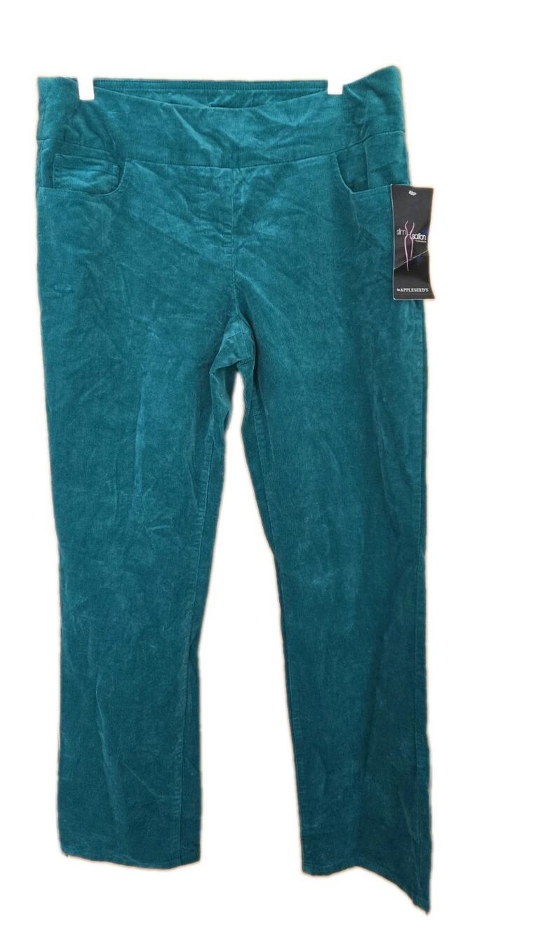 Slim-Sation for Appleseeds TURQUOISE Corduroy Relaxed Leg Tummy Control New! 12